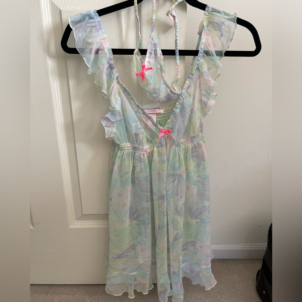 Victoria's Secret Pastel Floral Lingerie Babydoll Sz L
